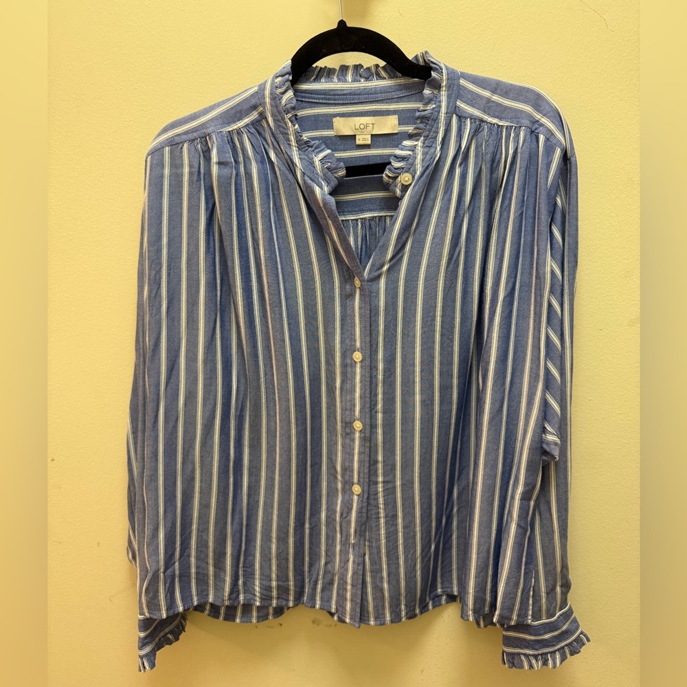 LOFT Striped Ruffle Trim Shirt